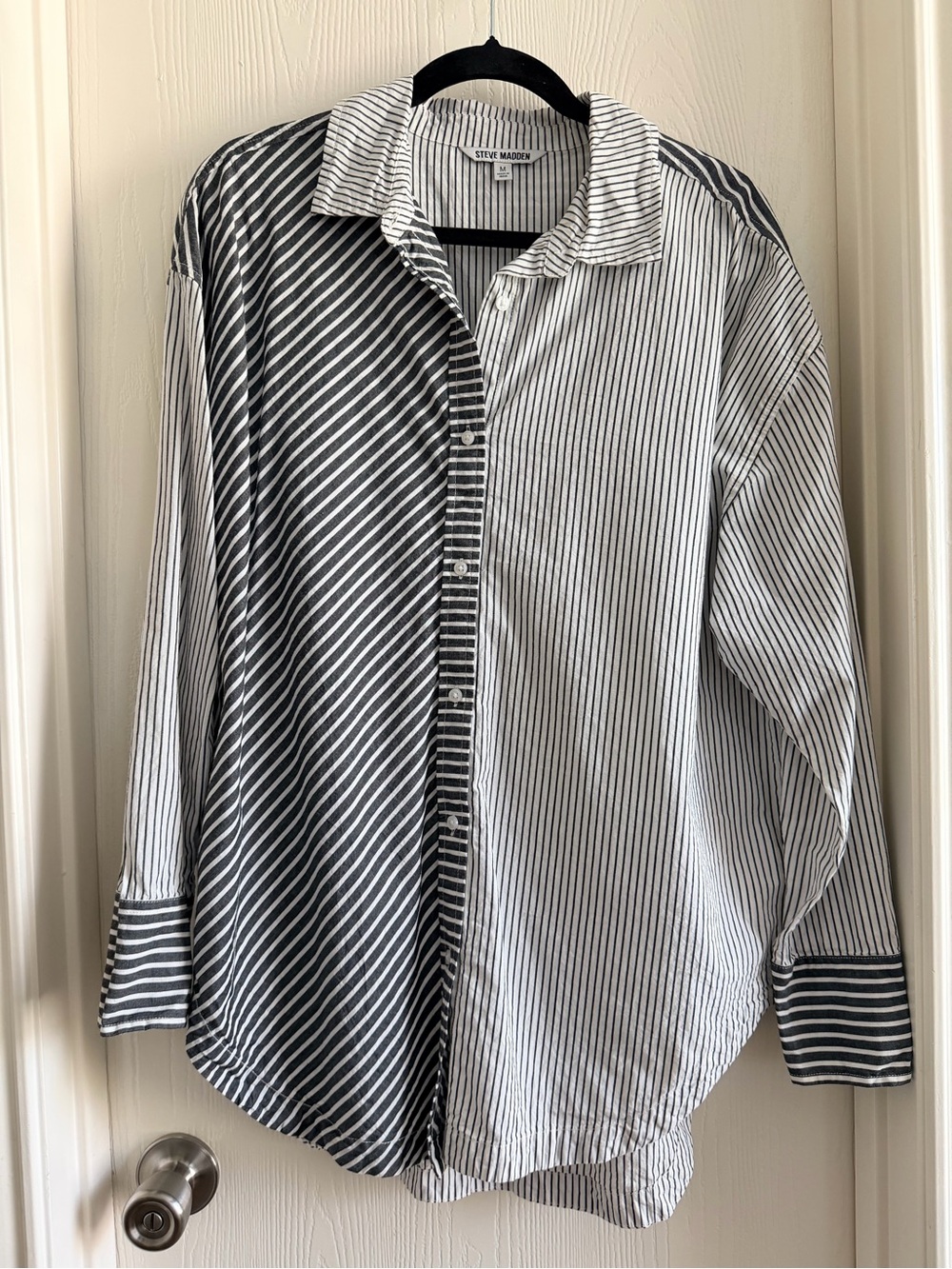 Steve Madden Black & White Striped Contrast Button-Down Shirt